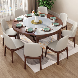 大理石餐桌圆桌可伸缩家用圆形家庭吃饭桌子可变圆桌北欧实木餐桌