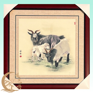 媛艺巧娘艺绣桑蚕丝线手工刺绣三羊开泰苏绣成品挂画客厅卧室装饰