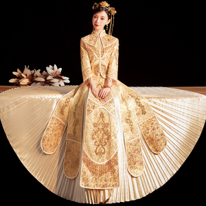 秀禾服2021新款结婚敬酒中式新娘礼服大气高端香槟金色秀禾夏薄款