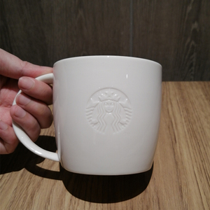 星巴克马克杯限量白色店内专用杯美人鱼浮雕陶瓷咖啡杯大容量水杯