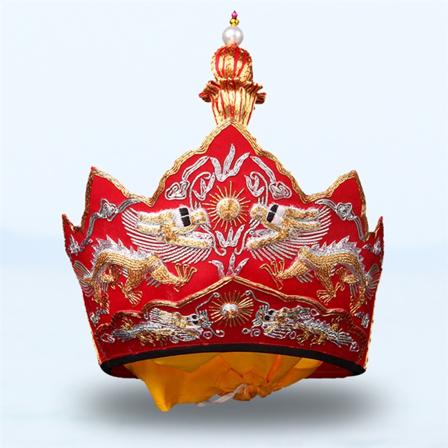 普舵佛教毗卢帽法师帽高档五佛冠法会用品僧帽纯手工刺绣带铁皮桶