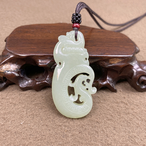 新疆和田玉籽料仿古龙凤吊坠男士款镂空雕刻生肖龙挂件坠玉石玉佩