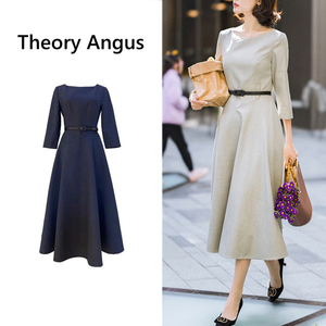 Theory Angus 新款大摆腰带伞摆羊毛连衣裙纯色法式长裙Y0202079