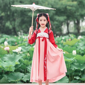 女宝汉服六一儿童古风舞蹈服幼儿桃花笑胭脂妆春三月演出服中国风