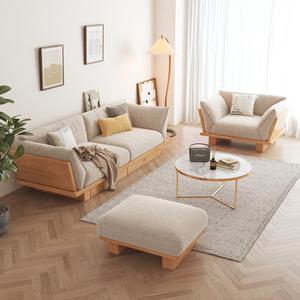 北欧实木三人布艺海绵沙发日式原木小户型客厅储物带抽屉单人椅子