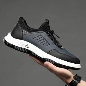 宝马欧洲站男鞋秋季新款真皮高端休闲皮鞋男轻便运动时尚黑面白底