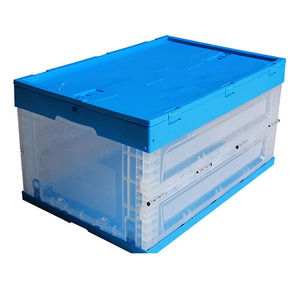 塑料透明物流周转箱塑胶箱带盖折叠箱蓝色收纳箱方形可折叠箱加