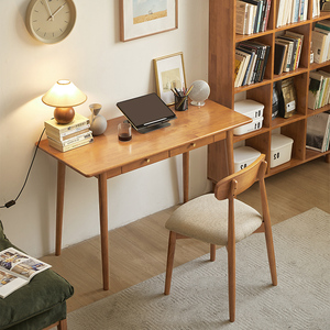 书桌实木客厅书房学生学习桌小型家用写字台办公桌樱桃色电脑桌子