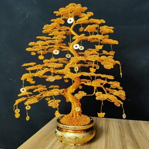 店铺摇钱树摆件手工铜丝编织发财树车龙铝铁丝制作工艺品串珠孔雀
