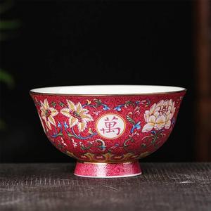 寿碗生日福寿碗中式复古珐琅彩陶瓷高脚碗寿宴答谢礼品伴手礼瓷器