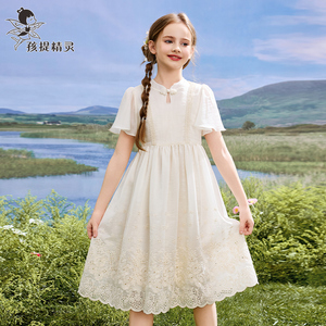 女童白色新中式雪纺连衣裙2024夏装新款中大童国风裙子儿童公主裙