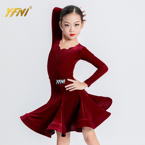 悦夫妮秋冬女童拉丁舞蹈服专业规定比赛服少儿绒面儿童演出服套装