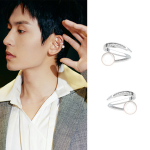 张哲瀚同款耳骨夹无耳洞男女夏个性简约潮耳环珍珠耳饰浪浪钉耳钉