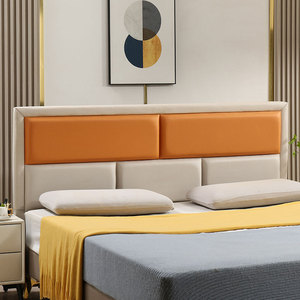 超薄实木床头软包靠背床头板单买科技布整块落地一体现代简约轻奢