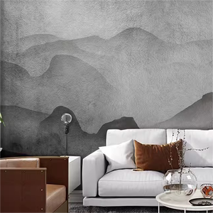 中式山峦山水造型壁纸画复古水泥纹理墙布简约侘寂风茶室装修墙纸