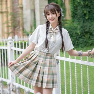 青间白鹿蜜瓜酪酪疏疏原创正版jk制服a字格裙日系学生短裙百褶裙