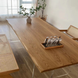 老榆木板实木吧台面定制办公桌电脑桌隔板置物架自然边松木桌面板