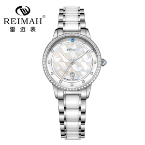 正品reimah雷迈手表女表女士石英表腕表简约陶瓷日历防水时尚6150