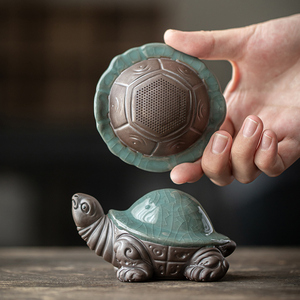 创意哥窑小乌龟摆件创意茶室桌面装饰品多功能陶瓷一体茶漏过滤器
