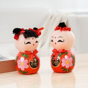 龙绩创意手工陶瓷幸福美满彩绘情侣娃娃摆件结婚礼物福娃摆件家居