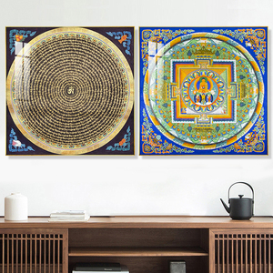 唐卡挂画图腾坛城楞严咒玄关装饰画六字真言藏族镇宅招财心经壁画