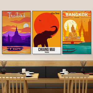 东南亚装饰画民族风格主题餐厅饭店泰国泰式曼谷挂画城市风景壁画
