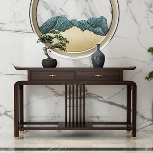 新中式实木玄关桌现代门厅入户乌金木玄关端景台条案条几禅意供桌