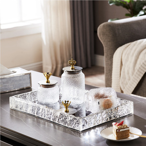 现代简约透明树脂水晶色果盘轻奢样板间客厅茶几桌面托盘装饰摆件