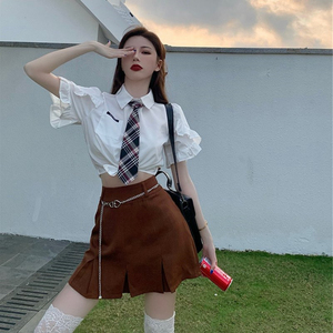 夏季jk制服短袖衬衫辣妹风穿搭酷女装上衣又甜又辣裙子两件套装女
