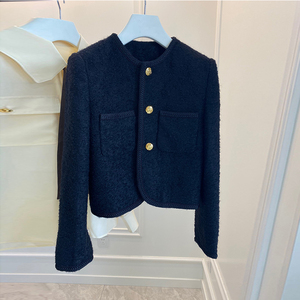 celine dfdx秋冬法式名媛小香风羊毛粗花呢金扣短款外套修身女装