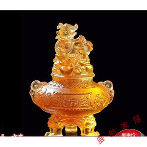 易明居飞天聚福琉璃聚宝盆摆件客厅办公室貔貅宝鼎装饰品琥珀色
