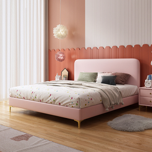 儿童床粉色网红卧室女孩公主床小户型轻奢简约少女可爱科技布小床