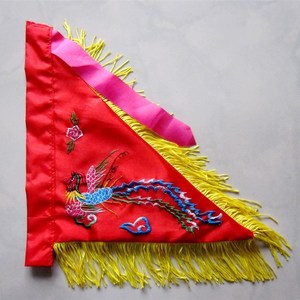 新品旗子佛旗令旗小令旗三v角旗进香旗双面绣凤凰旗红色黄色凤旗