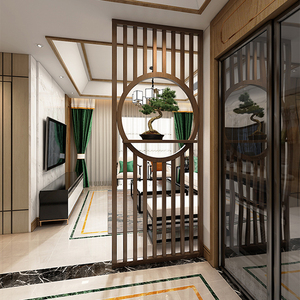 新中式家用小户型实木屏风隔断进门客厅入户玄关遮挡木质格栅镂空
