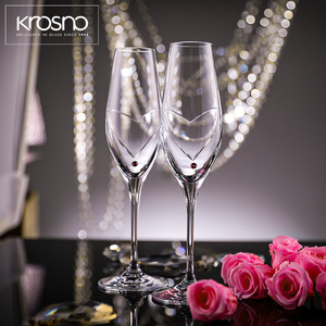 Krosno相随相印系列水晶车刻镶水钻婚庆香槟杯一对带礼盒结婚对杯