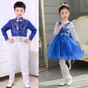 儿童大合唱团演出服中小学生表演服男女童公主裙礼服朗诵比赛蓝色