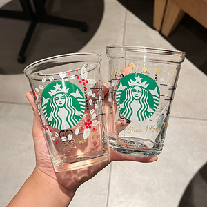 星巴克杯子日本限定25周年小熊透明开口绿色logo大容量圣诞玻璃杯