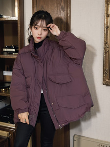 复古高级感紫色棉袄外套女秋冬款今年流行棉衣独特超好看羽绒棉服