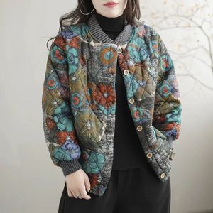 (套里布)加厚冬季新款韩版宽松大码印花立领洋气女式休闲棉衣