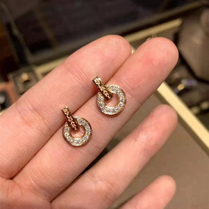 正品bvlgari/宝格丽耳钉 18k玫瑰金 铜钱满钻耳环女圆饼镶钻