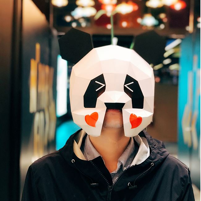 林宥嘉歌王演唱蒙面唱将熊猫头套纸模面具儿童活动专用网红道具