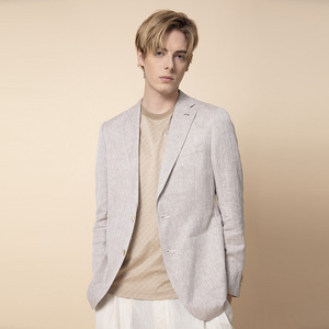 rare威雅男装 春夏新款logo绣花麻丝混纺面料男装休闲西服