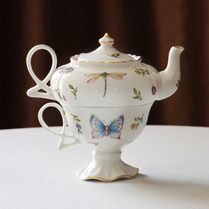 英式复古陶瓷子母壶咖啡壶手冲下午茶具咖啡杯复古花卉蝴蝶轻奢