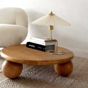 日式小茶几实木侘寂风客厅家用圆形简约现代创意设计师矮桌小户型