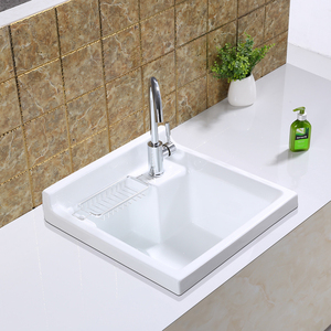 陶瓷洗衣盆半嵌入式阳台水斗盆超大超深洗l衣水池台面水槽一体台