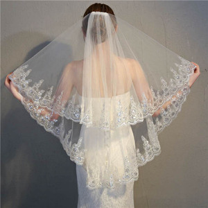 新款新款韩式新娘婚纱头纱两层造型头纱带发梳多层亮片头纱软头纱