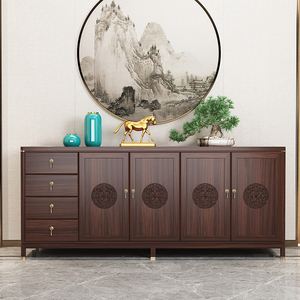 新中式餐边柜实木客厅储物柜家用备餐柜现在简约碗柜乌金木餐厅柜