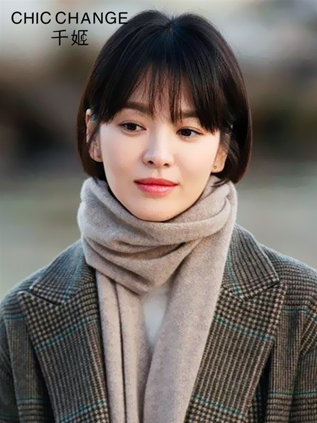 千姬假发女短发全头套网红造型真人发丝真发头套宋慧乔同款假发套