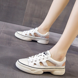 厚底真皮小白鞋镂空老爹鞋增高松糕包头小香风韩版女夏天鞋子凉鞋