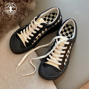 艾尚鞋邦鞋子女潮ins百搭小众棋盘格低帮帆布鞋女休闲板鞋脏脏鞋